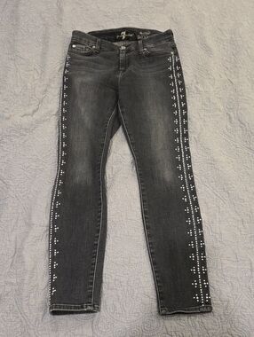 7 For All Mankind Black Skinny Jeans with Side Stud Detail Size 26!